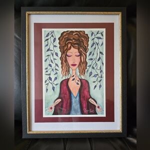 Elegant Framed Original Watercolor Art with Black and Gold Accent Frame 11x14